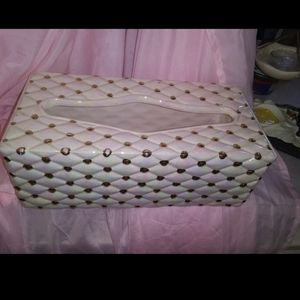 White with Gold Beads Kleenex Box Holder